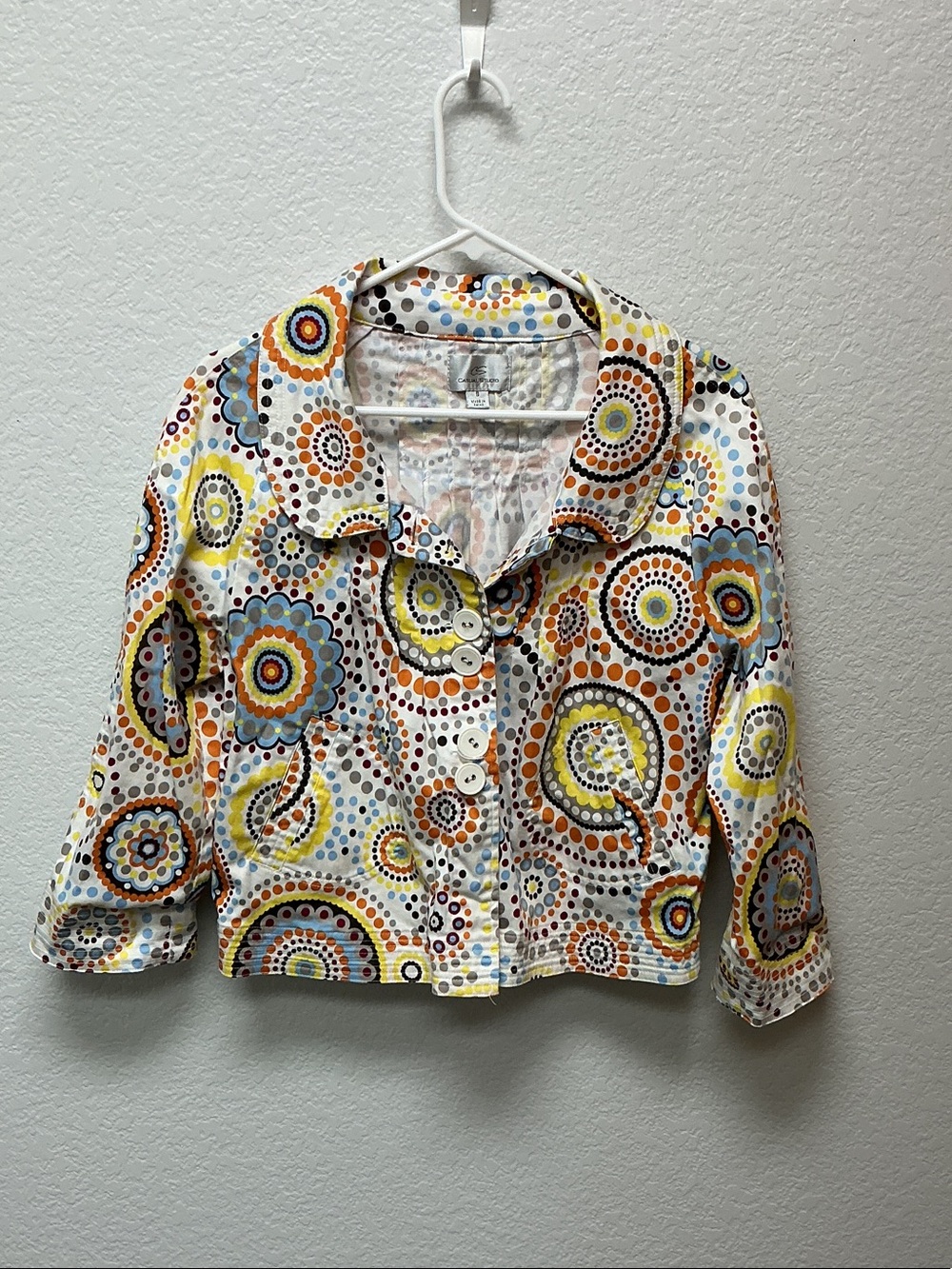 Casual Corner Multicolor Dot & Medallion Crop Jacket